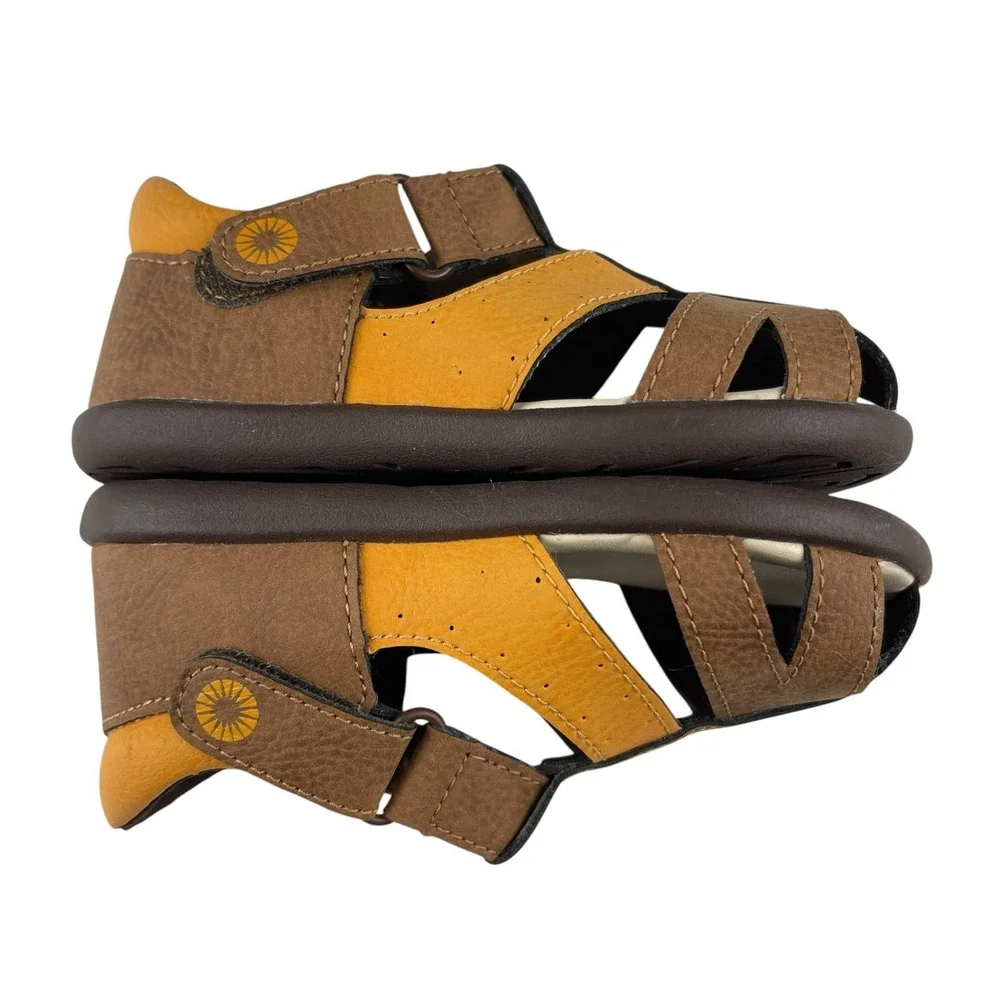 UGG Kylo Fisherman Sandals Toddler Size 6 Brown Yellow Hook Loop 1132722T